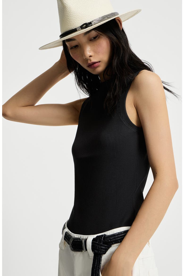Ribbed jersey top, Alternate, color, Black