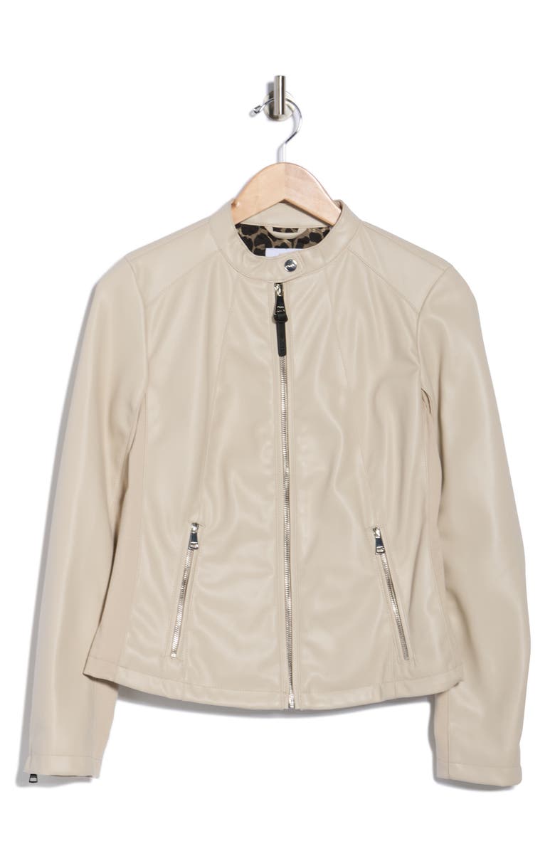 DKNY Faux Leather Moto Jacket, Alternate, color, Stone