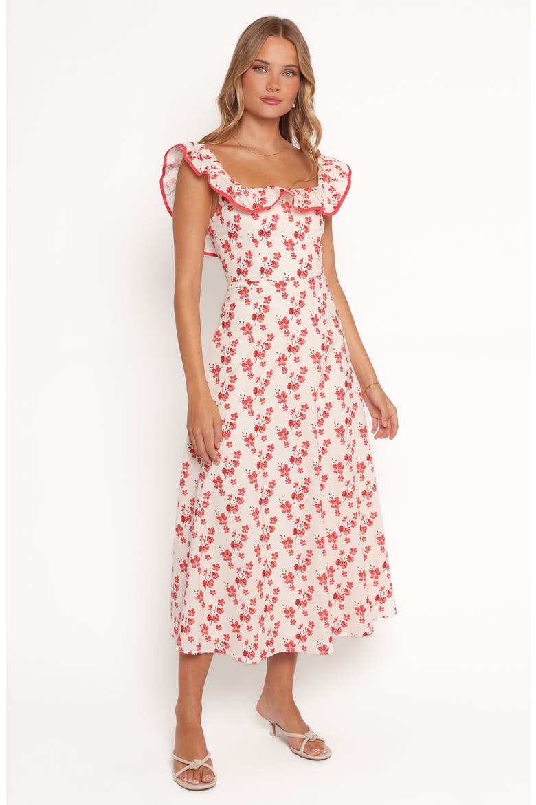 Lucille Floral Ruffle Cotton Midi Dress, Alternate, color, RED FLORAL
