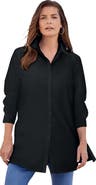 Roaman's Kate Long-Sleeve Crisp Cotton-Blend Button-Front Tunic