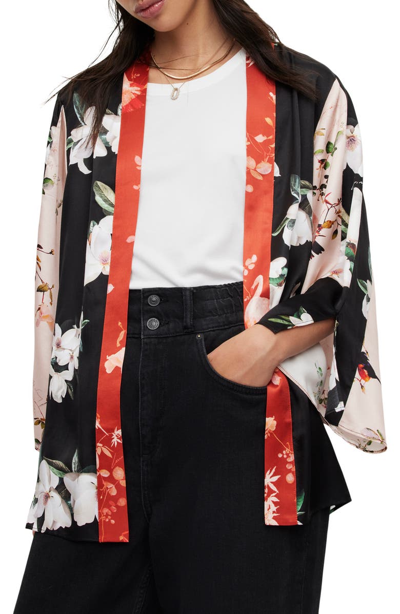 AllSaints Casi Fabia Floral Open Front Jacket, Main, color,
