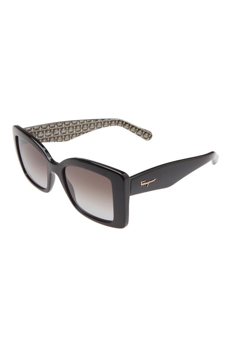 Salvatore Ferragamo Classic 54mm Gradient Rectangular Sunglasses, Alternate, color, BLACK/ GREY GRADIENT