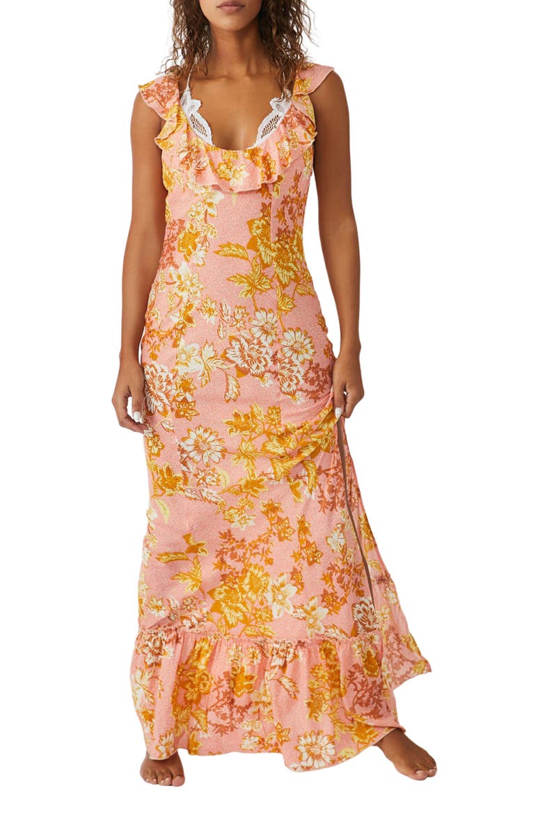 Remind Me Floral Print Maxi Dress, Main, color, CORAL COMBO