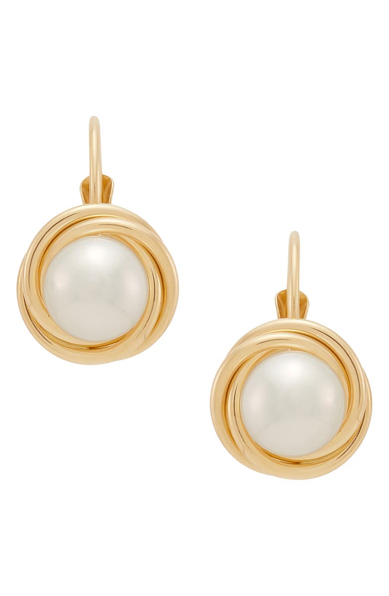Frankie & Zoe 14K Gold Cultured Pearl Love Knot Earrings, Main, color, 