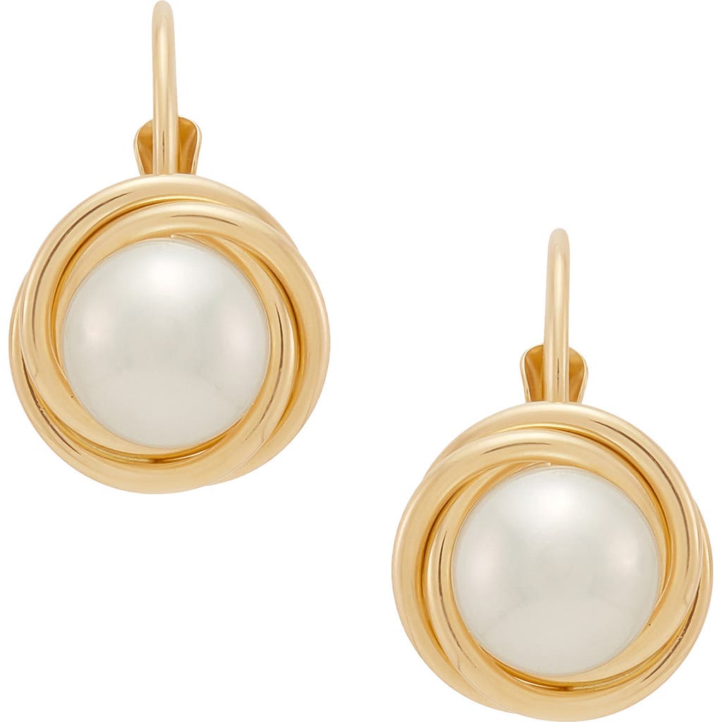 Shop Frankie & Zoe 14k Gold Cultured Pearl Love Knot Earrings In Yellow Gold