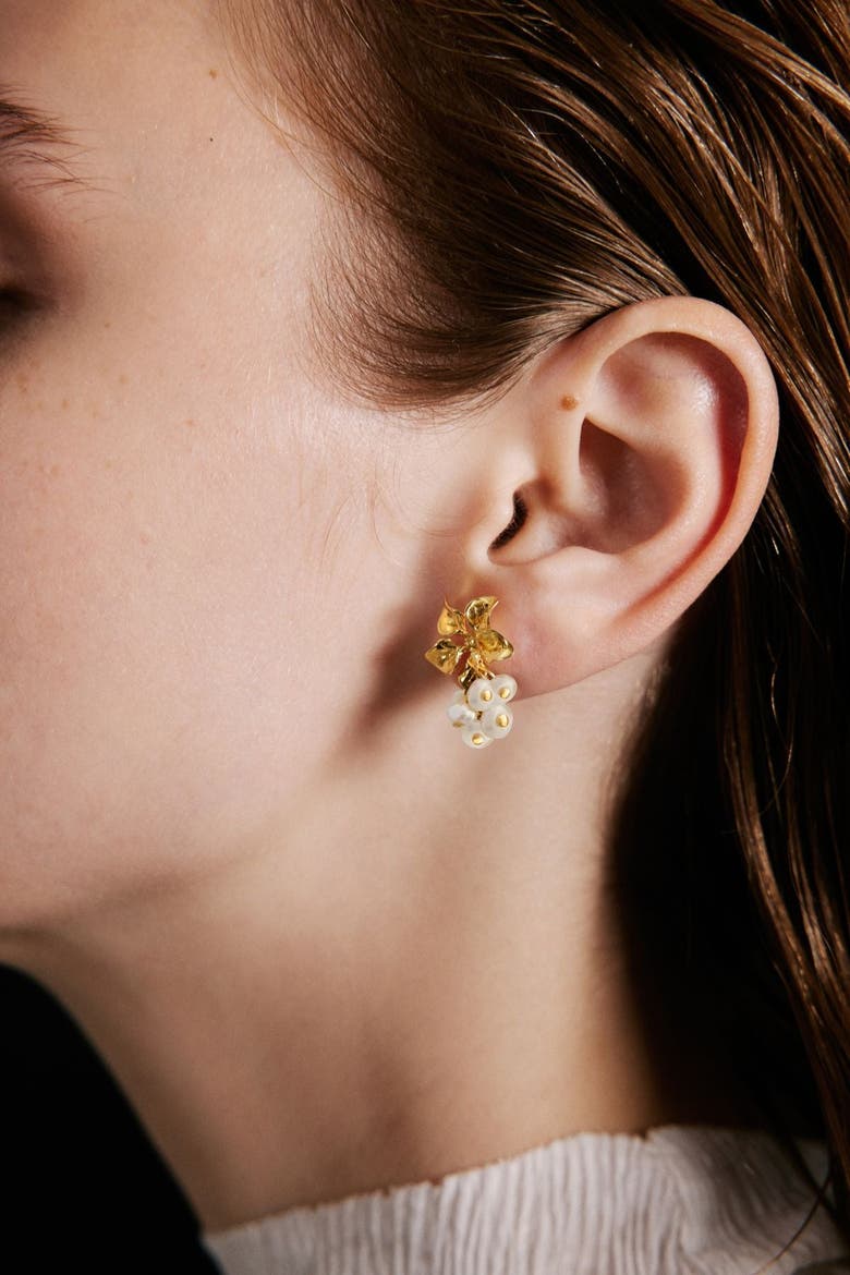 Magnolia Grape Drop Earrings, Alternate, color, Ivory