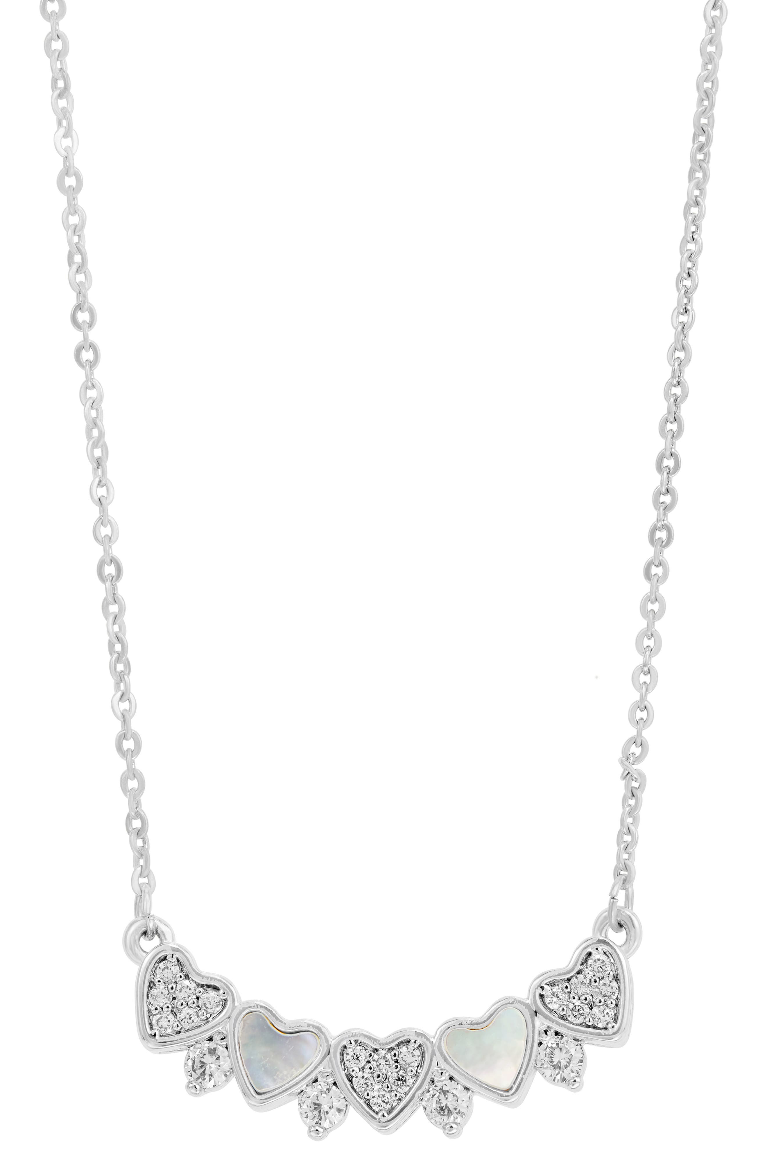 SAVVY CIE JEWELS Cubic Zirconia & Mother-of-Pearl Heart Bar Pendant Necklace