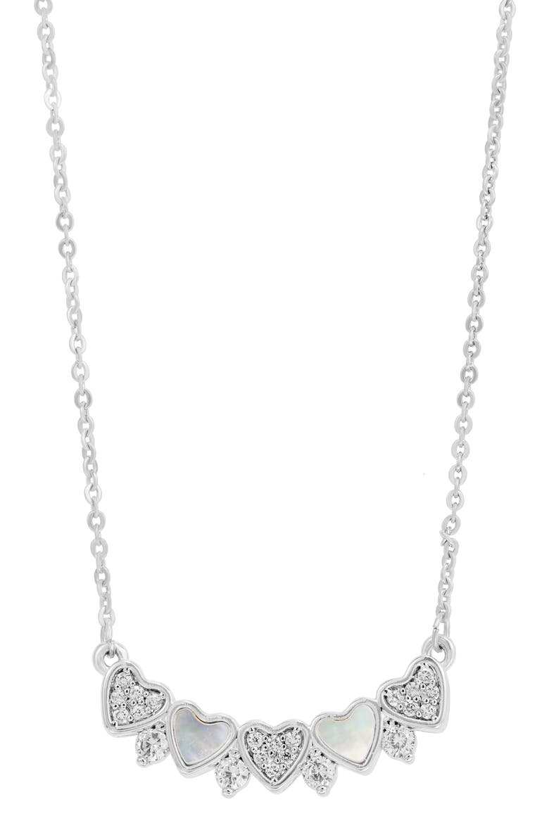 Cubic Zirconia & Mother-of-Pearl Heart Bar Pendant Necklace, Main, color, SILVER
