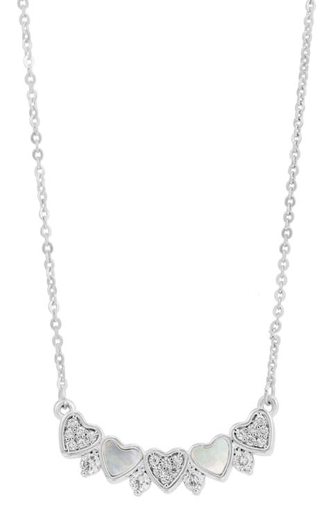 Cubic Zirconia & Mother-of-Pearl Heart Bar Pendant Necklace