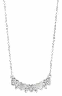 Cubic Zirconia & Mother-of-Pearl Heart Bar Pendant Necklace