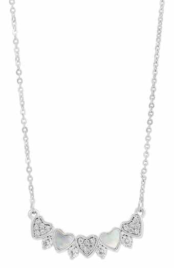 Cubic Zirconia & Mother-of-Pearl Heart Bar Pendant Necklace