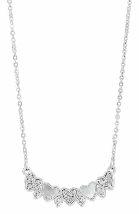 SAVVY CIE JEWELS Cubic Zirconia & Mother-of-Pearl Heart Bar Pendant Necklace