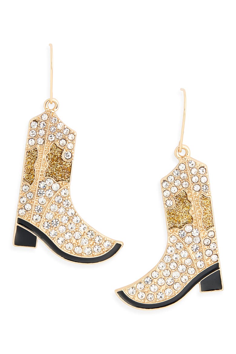 Cowboy Crystal Pavé Drop Earrings, Main, color, CLEAR- GOLD