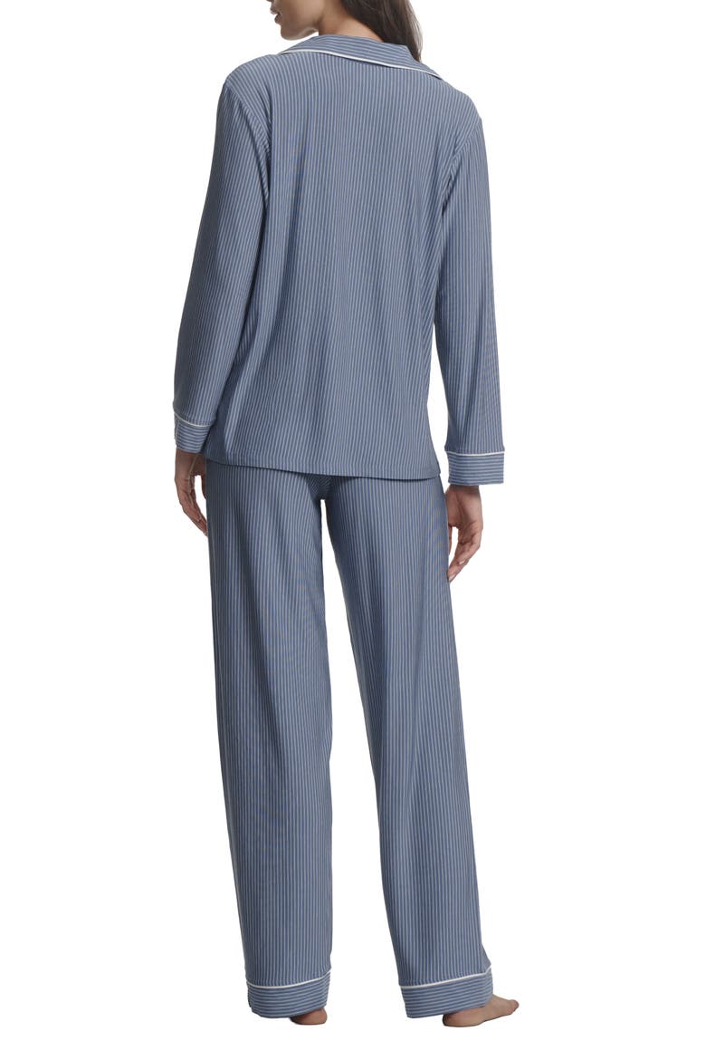 Gisele Printed Long Pajamas, Alternate, color, DUO STRIPE SLATE BLUE/ IVORY