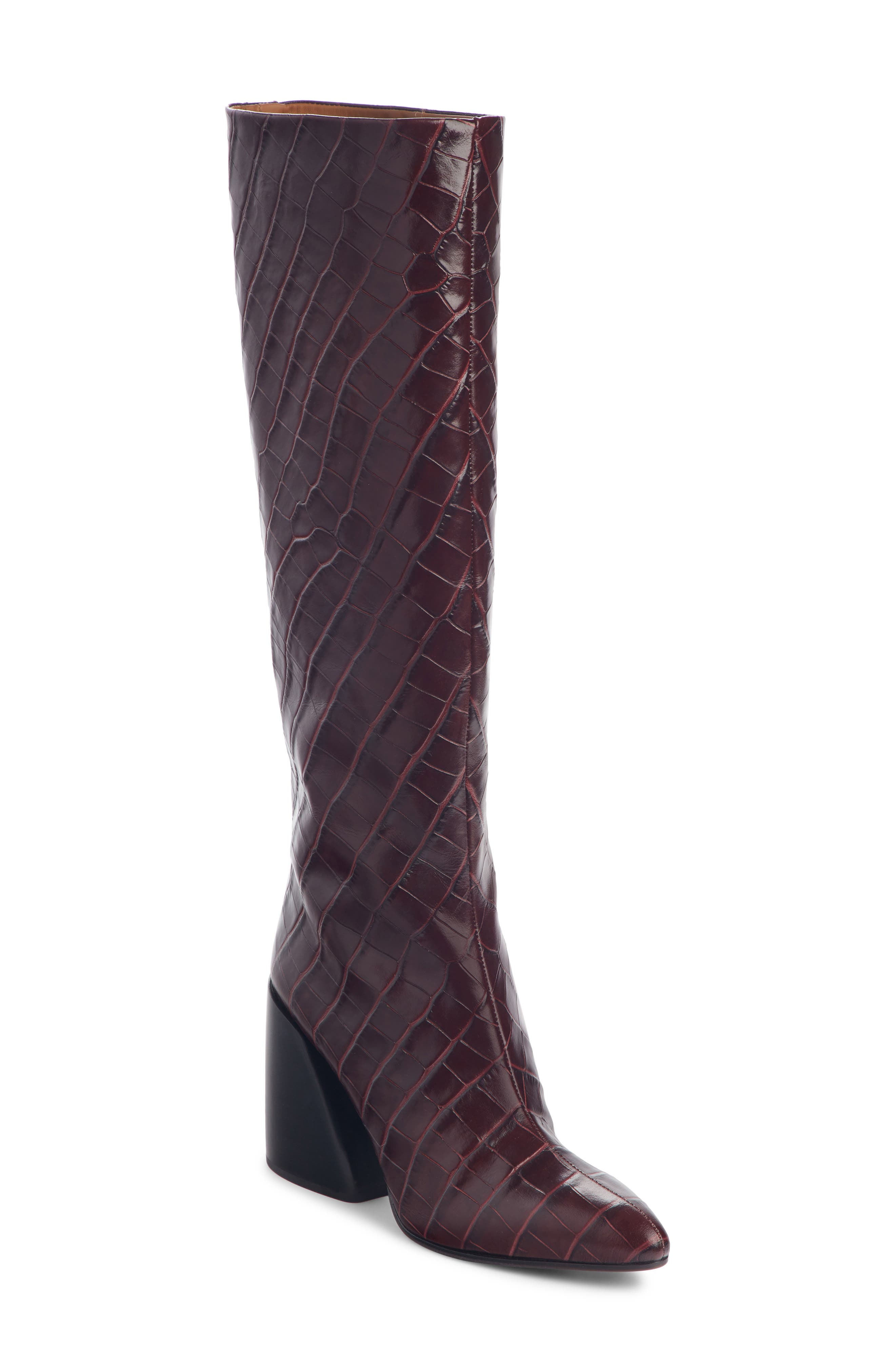 Chloé Wave Croc Embossed Knee High Boot, Main, color, 