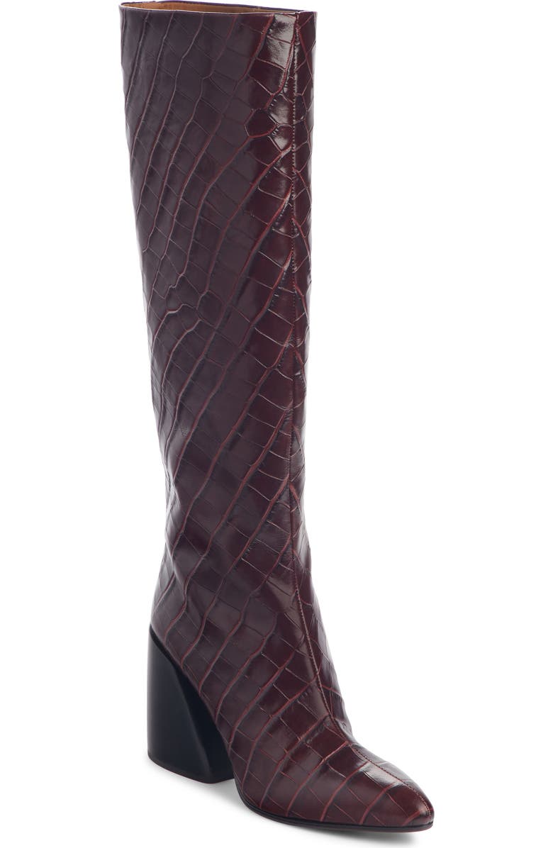 Chloé Wave Croc Embossed Knee High Boot, Main, color,