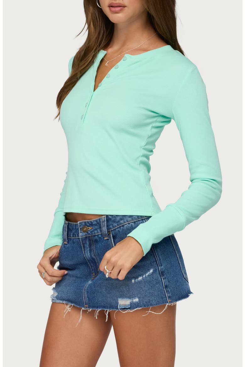 Yerin Long Sleeve Rib Henley, Alternate, color, AQUA