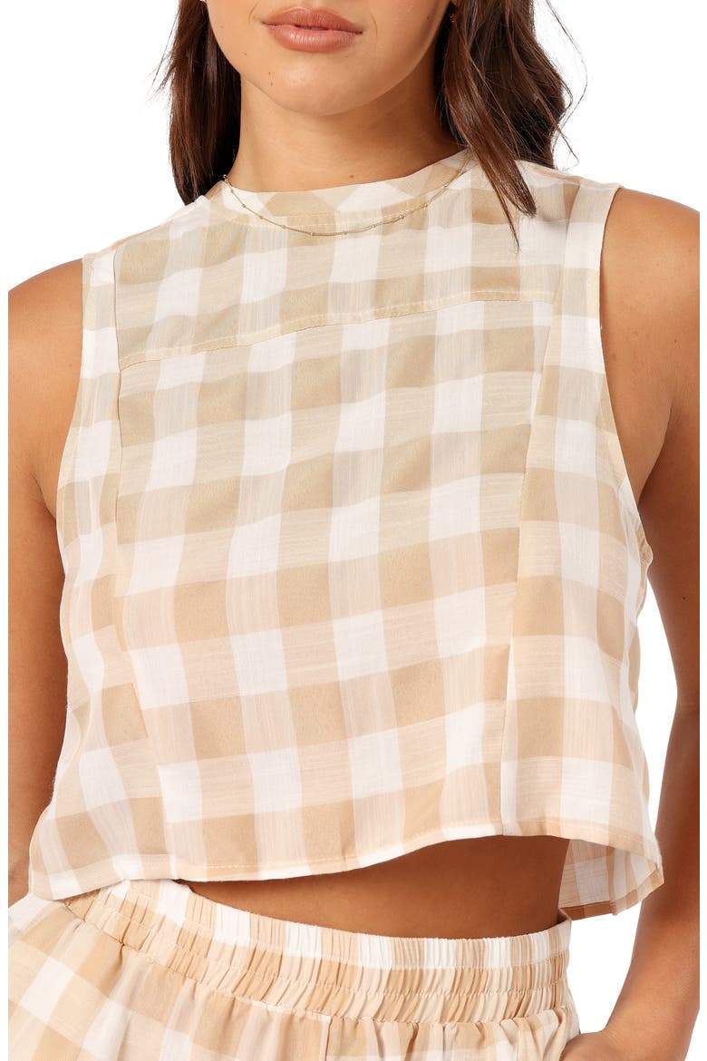 Jemmy Button Back Crop Shell, Alternate, color, BEIGE CHECK