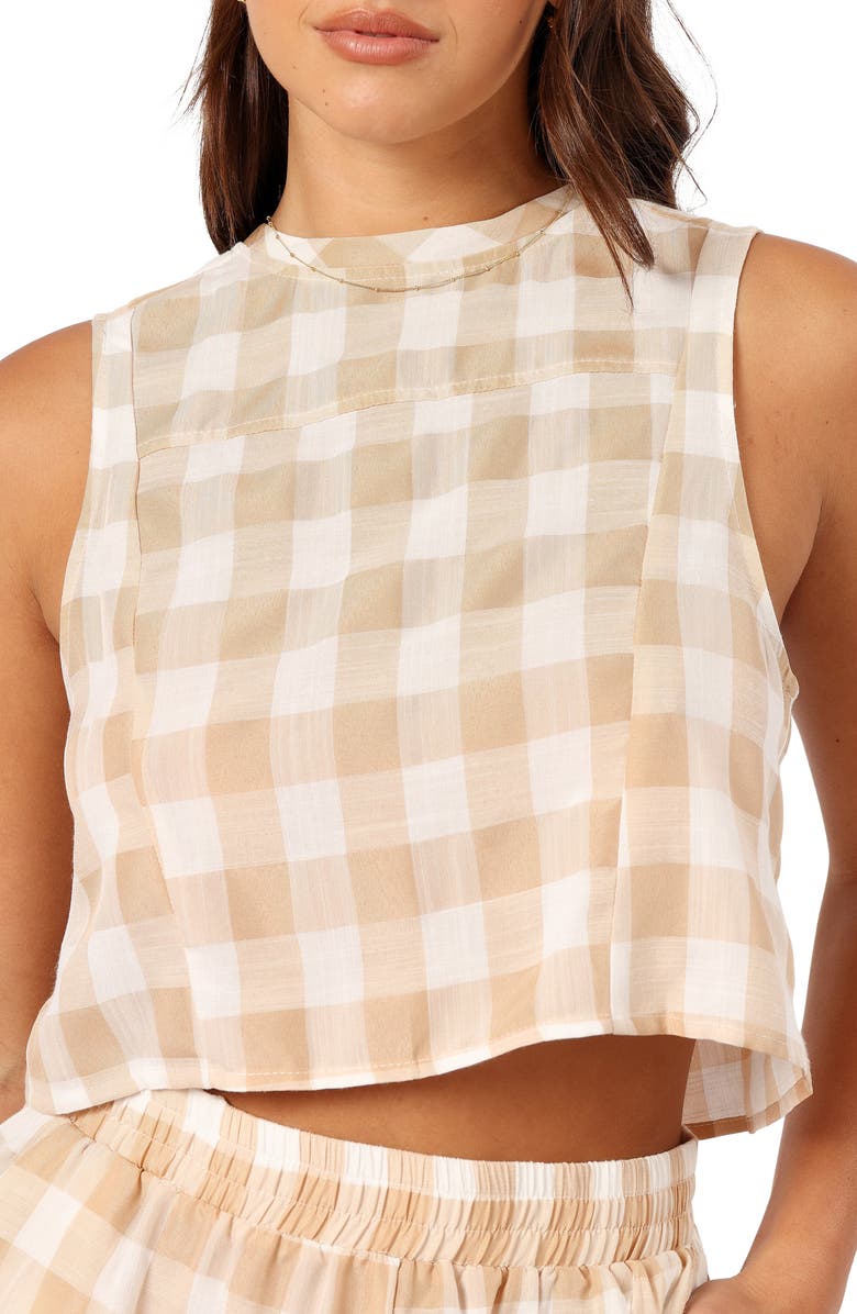 Petal & Pup Jemmy Button Back Crop Shell, Alternate, color, Beige Check