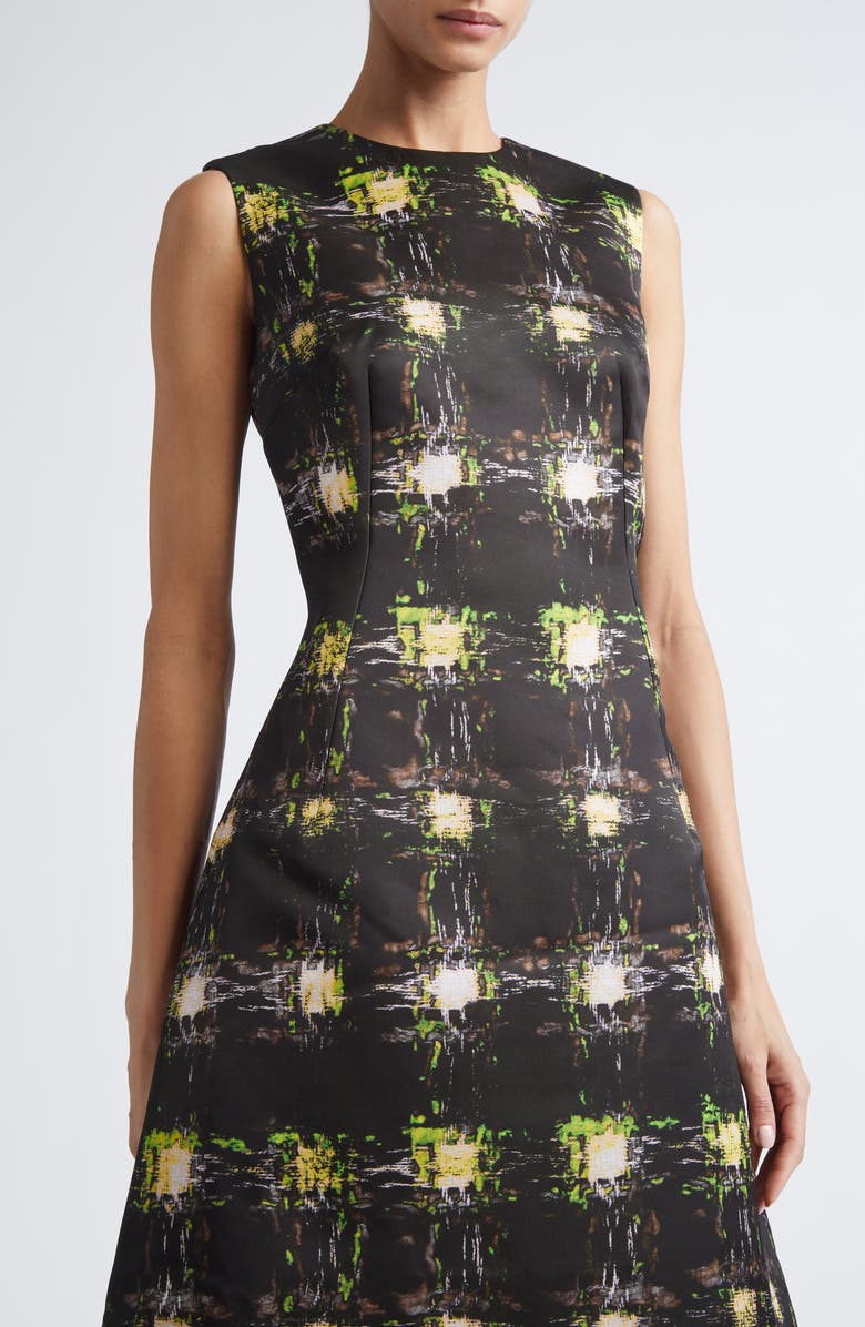 Emilia Wickstead Rumi Genzianella Fit & Flare Midi Dress, Alternate, color, Printed Wool Check Green