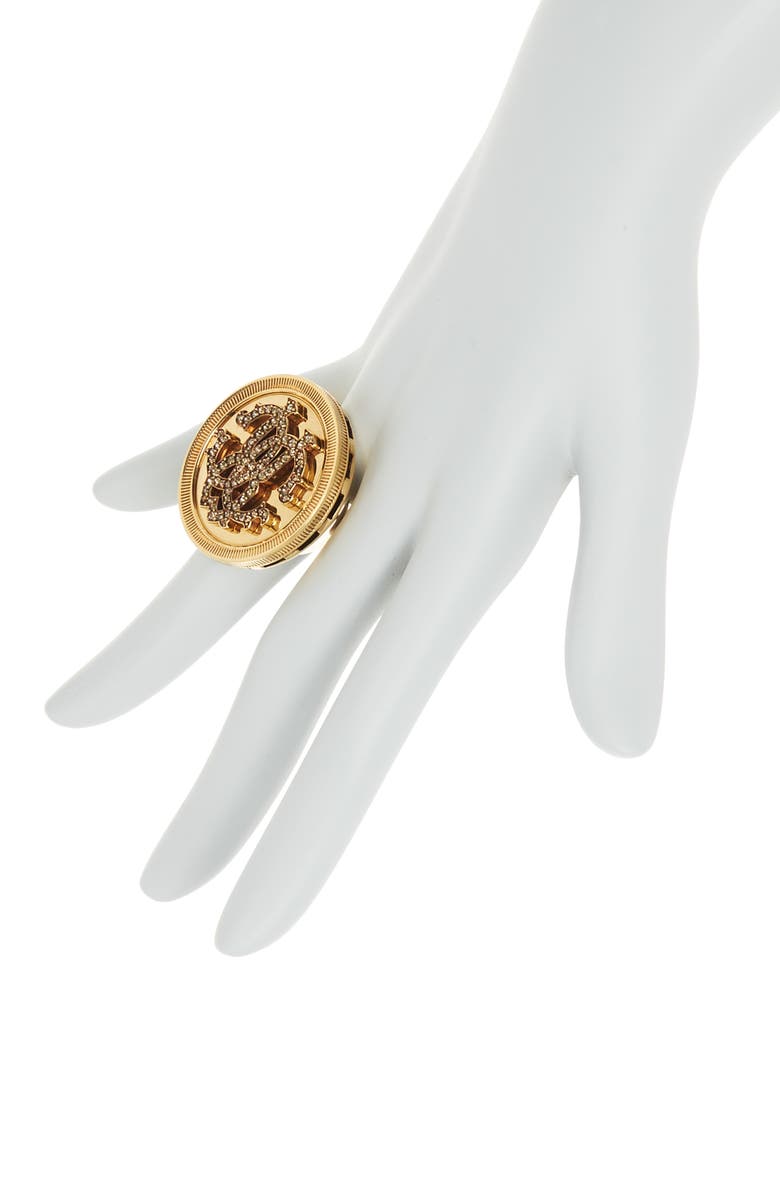 Roberto Cavalli Crystal Monogram Ring, Alternate, color,
