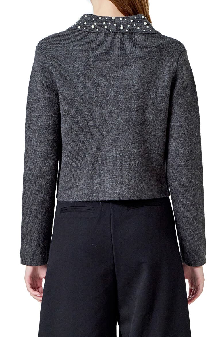 Embellished Collar Cardigan, Alternate, color, DARK GREY