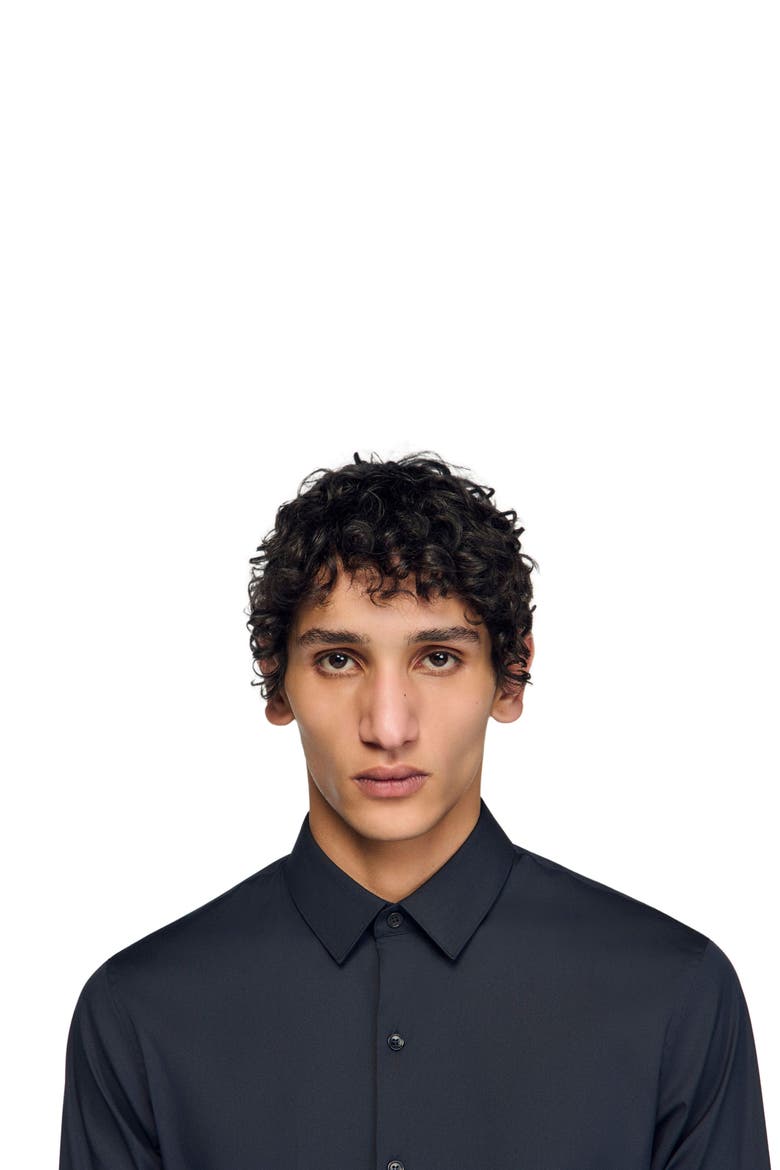 Fitted stretch cotton shirt, Alternate, color, Navy blue