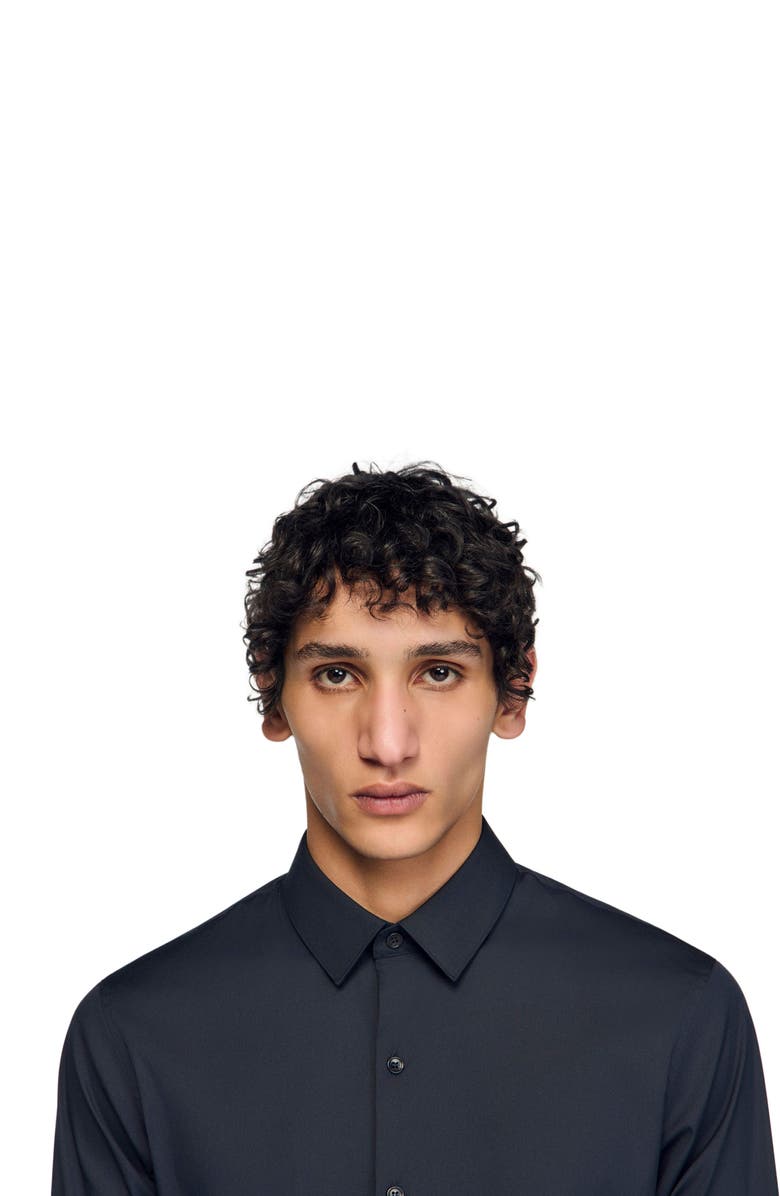 SANDRO Fitted stretch cotton shirt, Alternate, color, Navy Blue