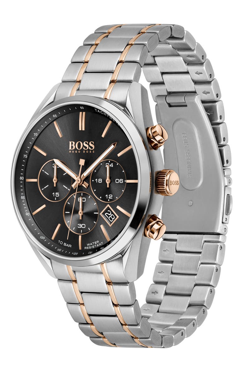 BOSS Champion Chronograph Bracelet Watch, 44mm, Alternate, color, Black