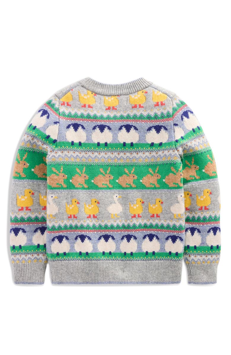 Mini Boden Kids' Animal Fair Isle Crewneck Sweater, Alternate, color, 