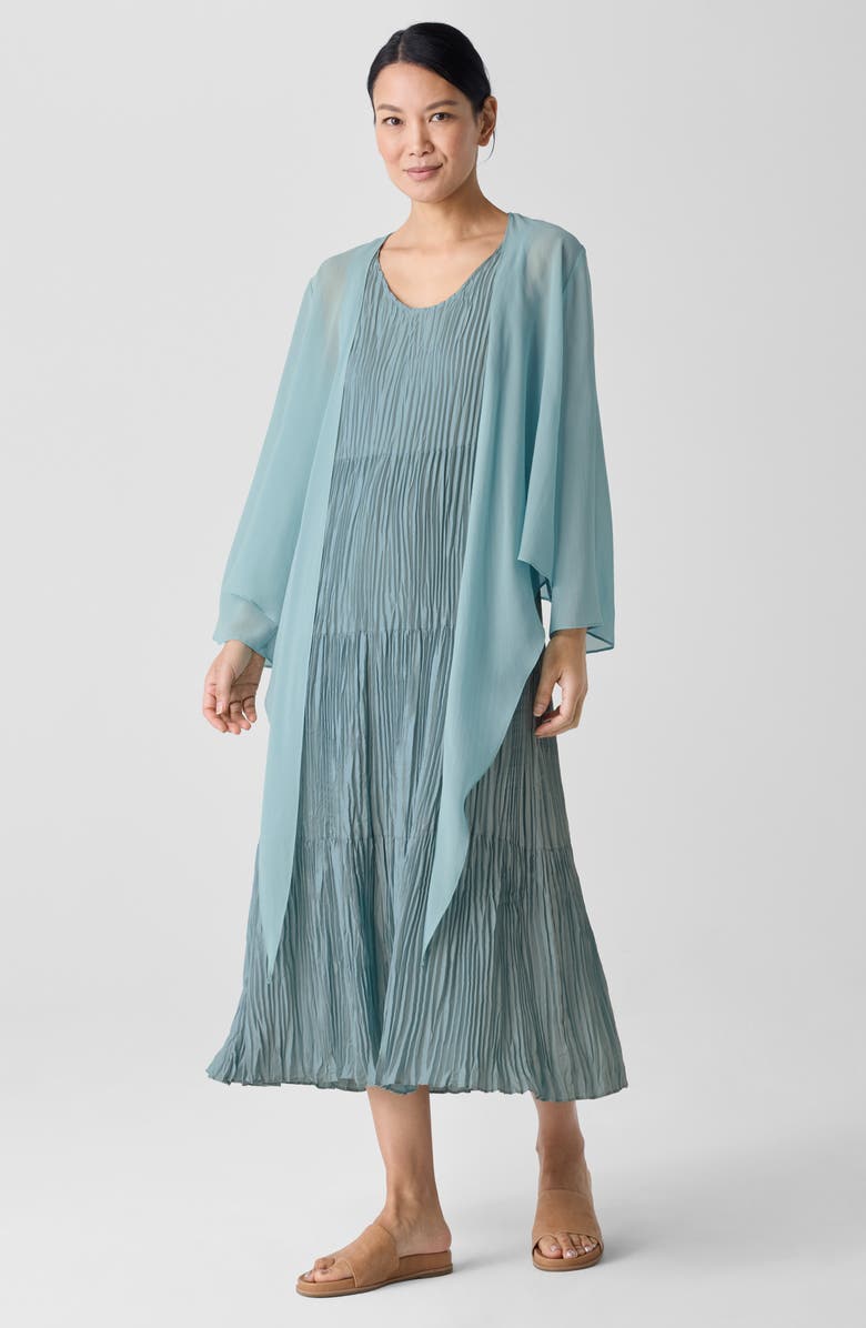 Eileen Fisher Tiered Pleated Silk Midi Dress, Alternate, color, Seafoam