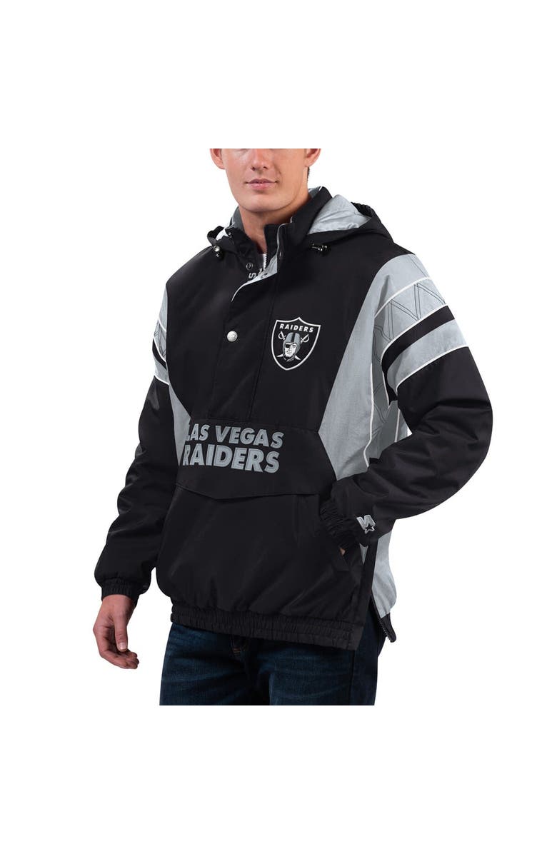 STARTER Men's Starter Black/Silver Las Vegas Raiders Home Team Half-Zip Hoodie Jacket, Main, color,