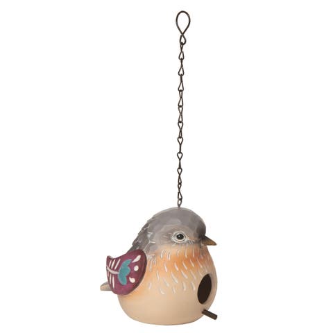 7.25 Inch Multicolor Spring Birdhouse with Flowers Polyresin Decorative Bird and Insect House