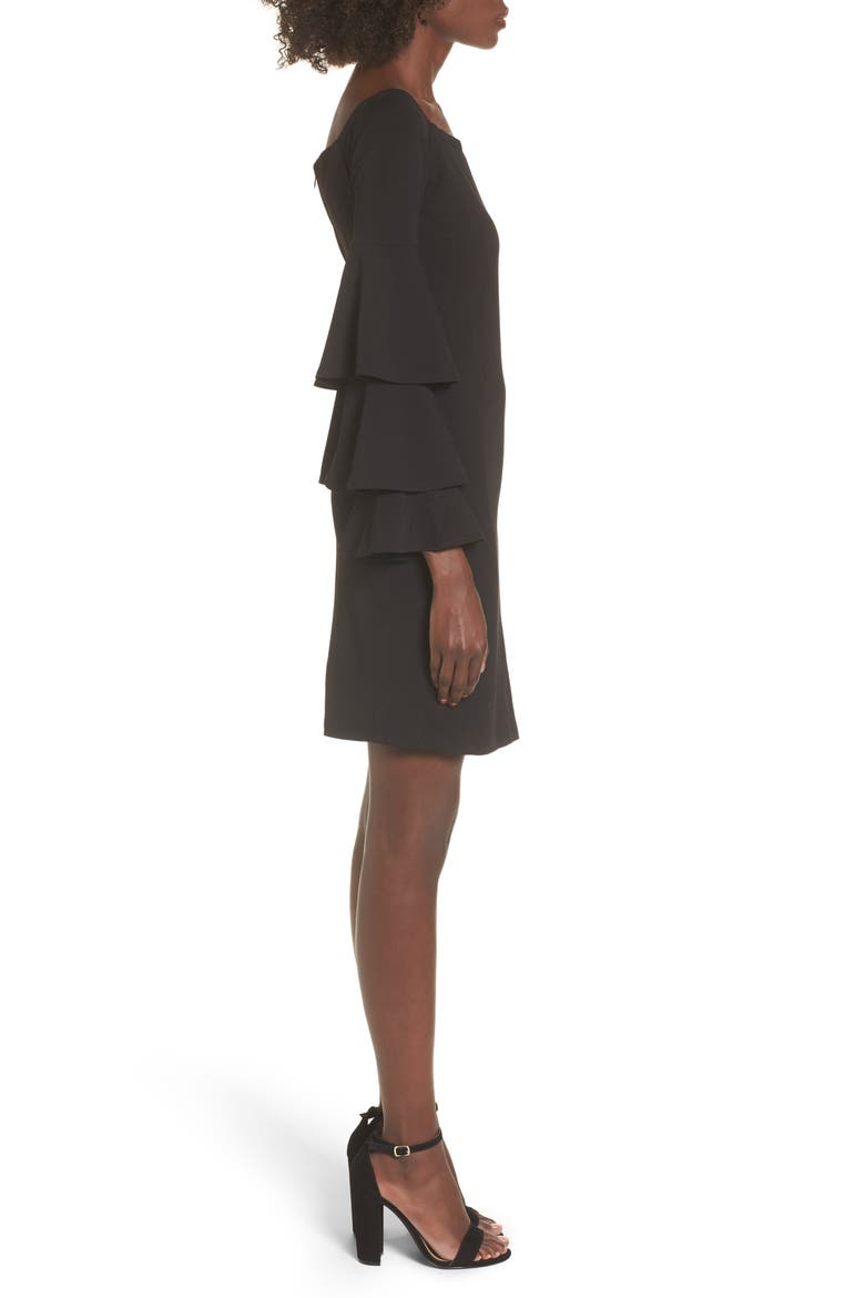 Ruffle Sleeve Off the Shoulder Dress, Alternate, color, BLACK