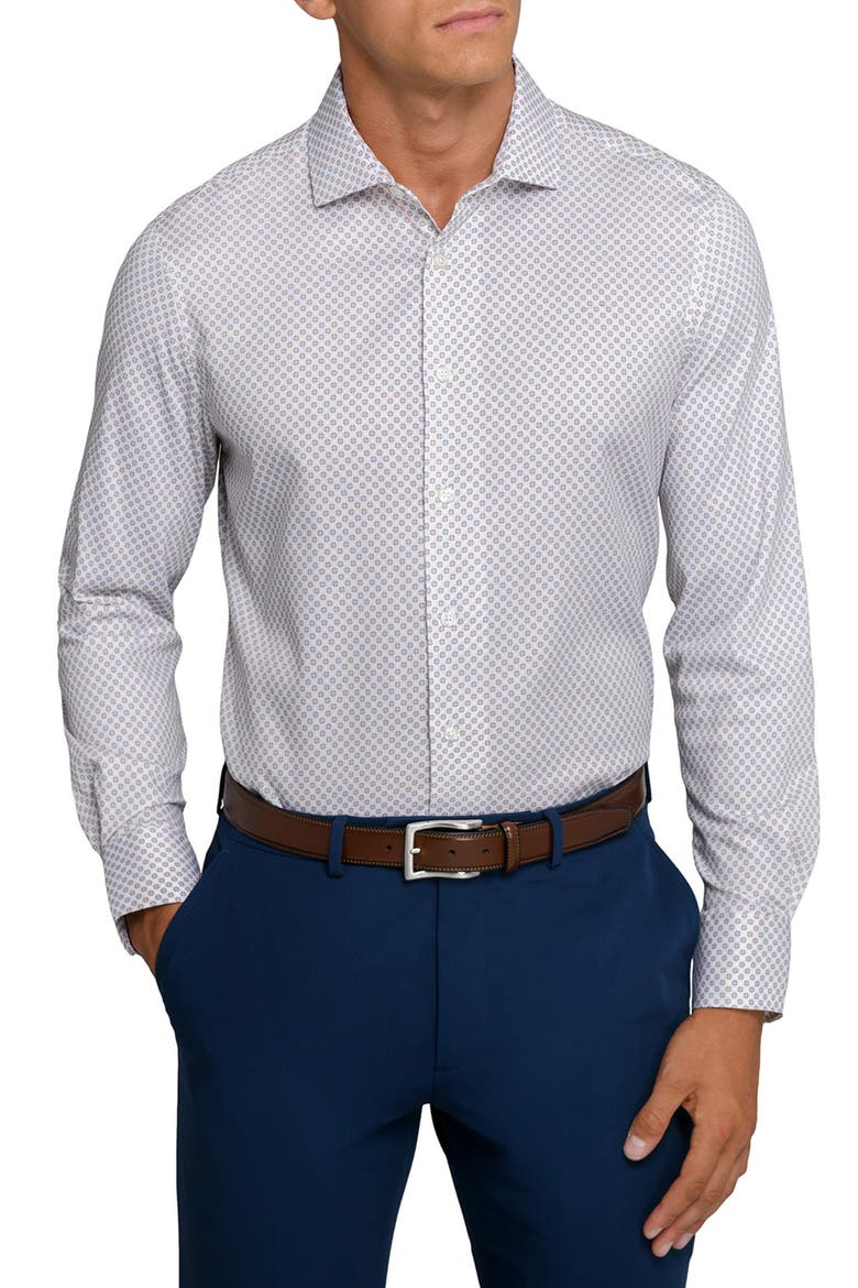 Slim Fit Floral Geo Reworked Cotton Dress Shirt, Main, color, WHITE/TAN