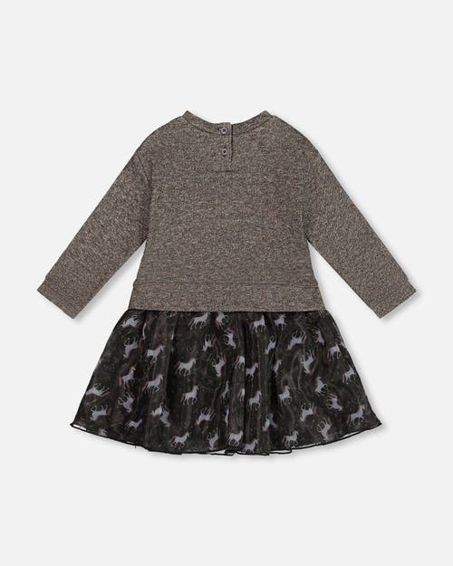 Deux Par Deux Bi-material Dress With Mesh Skirt And Heart In Brown