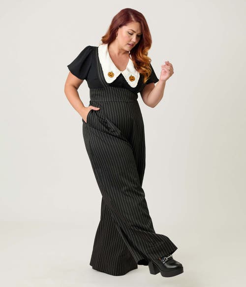 Unique Vintage Plus Size Wide Leg Rochelle Suspender Pants In Black