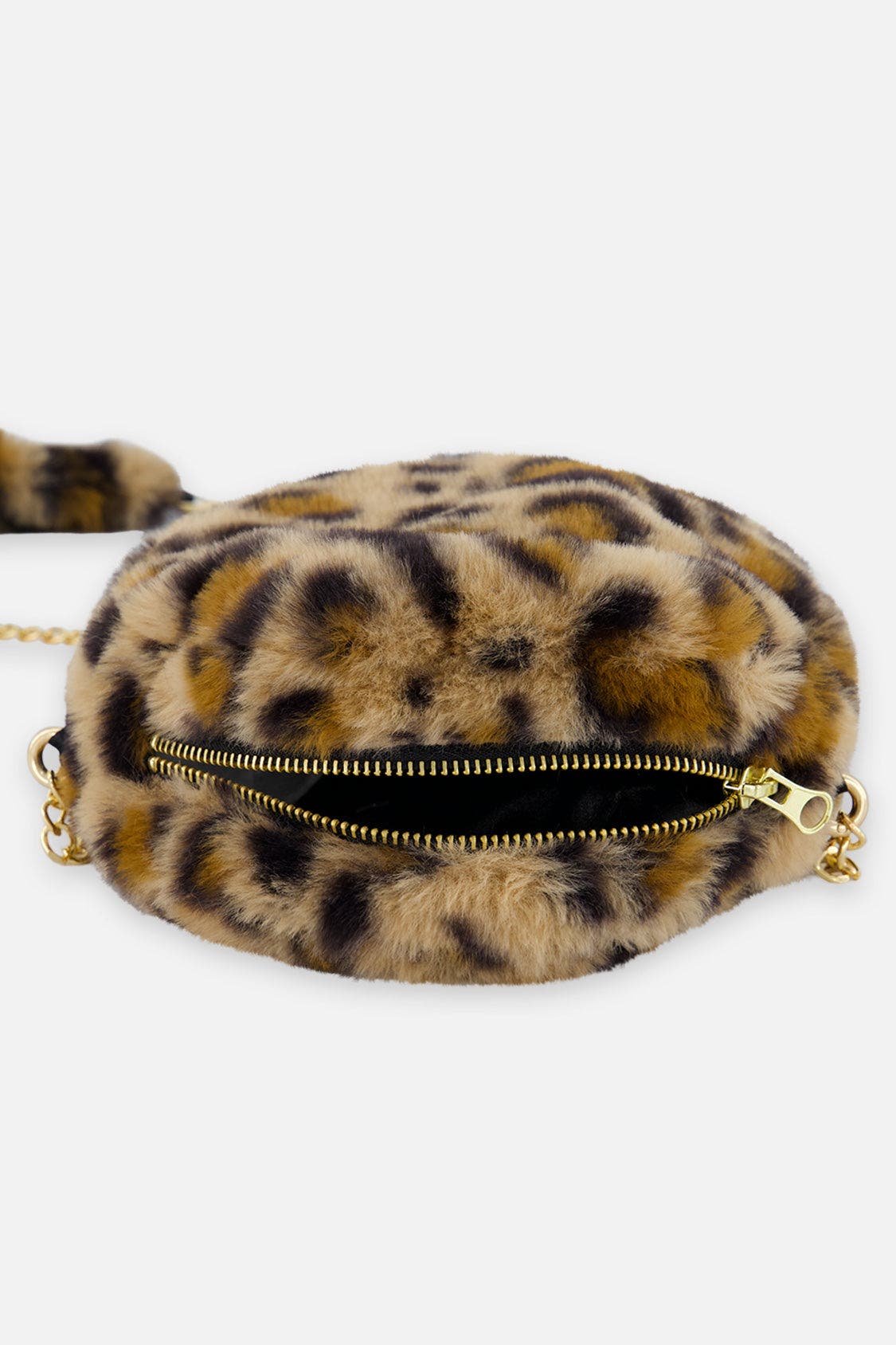 Leopard Faux Fur Chain Strap Zipper Shoulder Bag, Alternate, color, Brown with Leopard Print