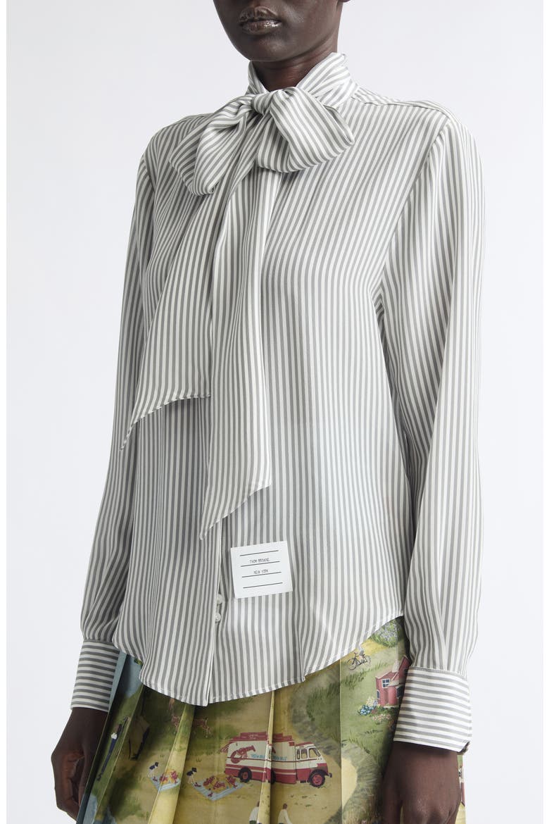 Detachable Collar Stripe Silk Button-Up Shirt, Alternate, color, MEDIUM GREY