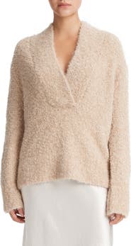 Vince Crimped Shawl Wool Blend Bouclé Sweater
