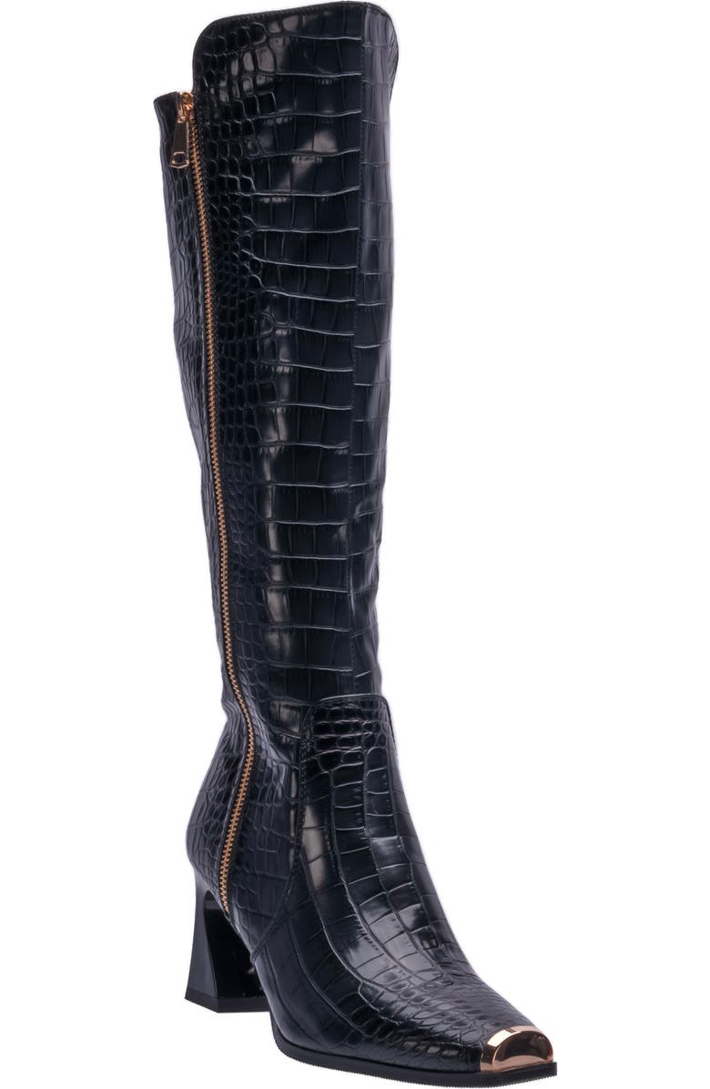 NINETY UNION London Croc Embossed Knee High Boot, Main, color, Black
