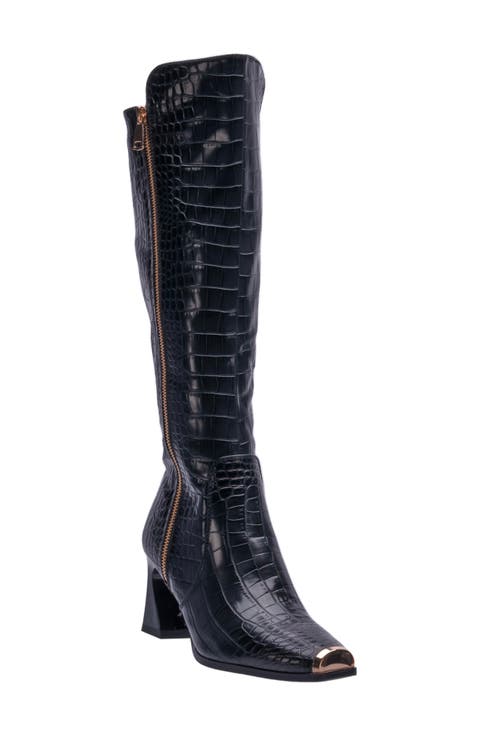London Croc Embossed Knee High Boot (Women)