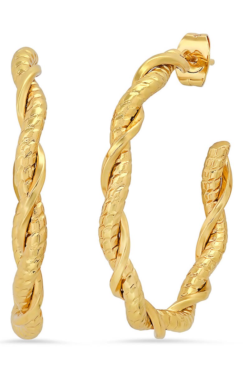 HMY JEWELRY Textured Twist Hoop Earrings, Main, color, Yellow