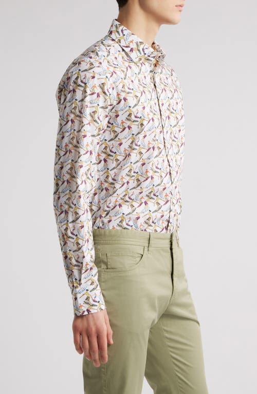 Scott Barber Surf Print Button-up Shirt In Brown