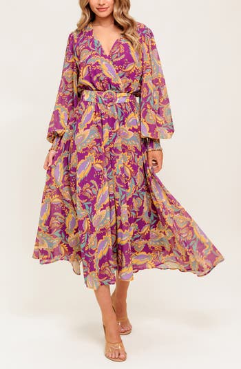 Print Long Sleeve Midi Dress