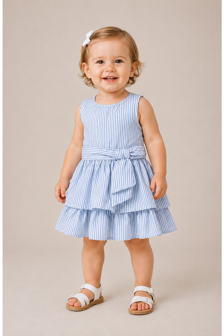 Stripe Tiered Dress with Bloomers, Alternate, color, BLUE