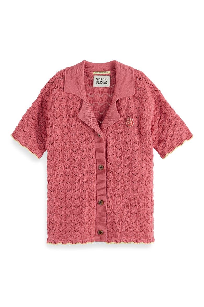 Kids' Scallop Pointelle Short Sleeve Polo Sweater, Main, color, ROSE PINK