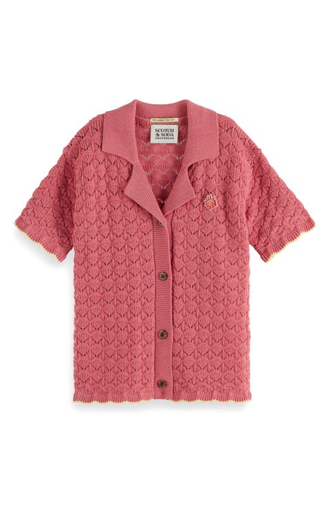 Kids' Scallop Pointelle Short Sleeve Polo Sweater (Big Kid)