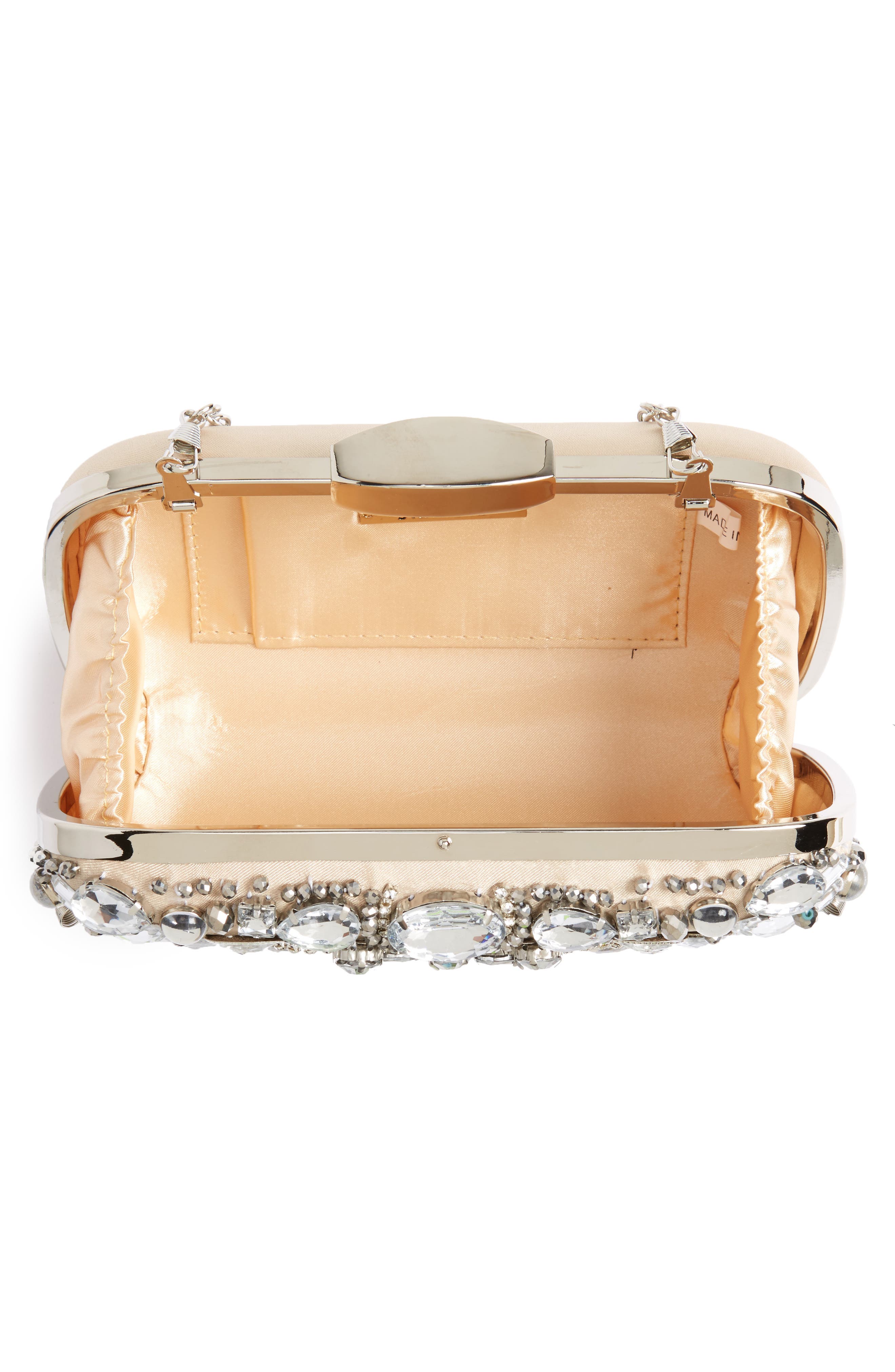 Natasha Couture Crystal Embellished Frame Clutch, Alternate, color, BEIGE/ SILVER