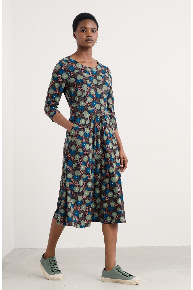 April Floral Stretch Organic Cotton Dress, Alternate, color, GRASS MEADOW MARITIME MAST
